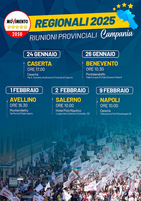 Verso le elezioni regionali 2025: ecco l’elenco delle riunioni provinciali del Movimento 5 Stelle in Campania