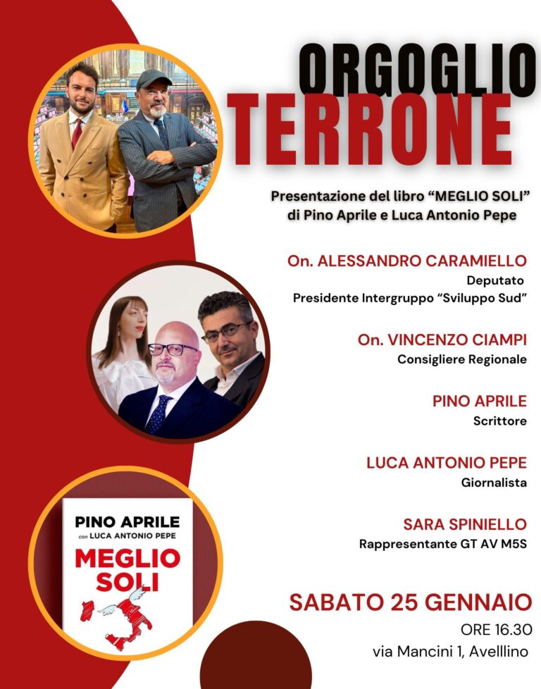 Meglio soli: ad Avellino la presentazione del libro di Pino Aprile e Luca Antonio Pepe